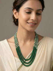Handcrafted Layered Green Jade And Pearls Beaded Necklace set For Women - Gemstone Jewellery