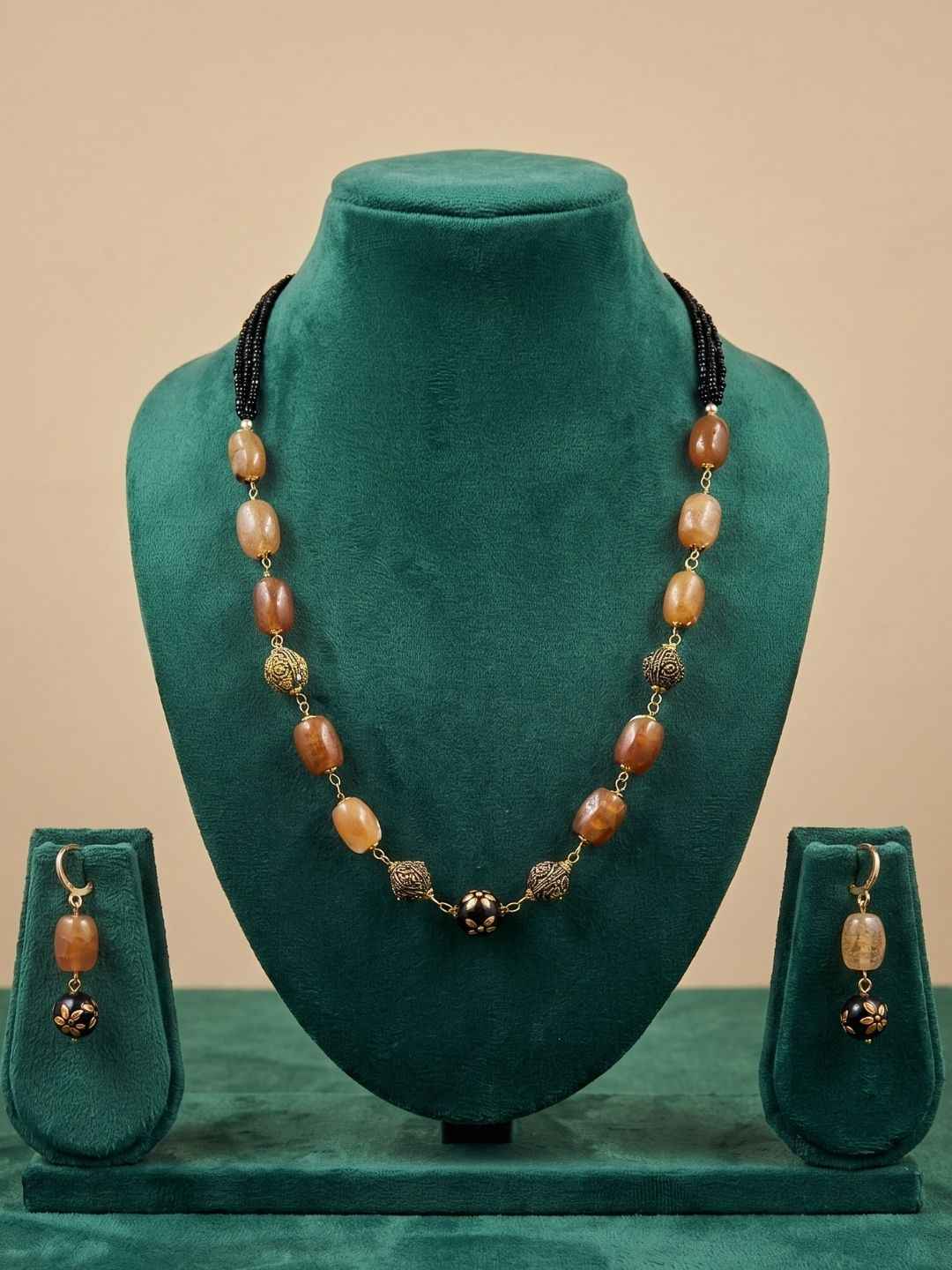 Traditional Brown Color Chalcidony Beaded Necklace Set For Women | Gemstone Beaded Necklace