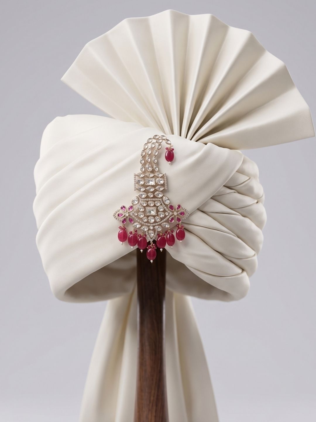 Traditional red beaded and studded Kundan Polki Kalangi | Safa Kalgi | Turban Brooch For Men