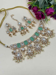 Rose Gold Finish Mossanite Polki Luxury Wedding Choker Jewellery Set - Bridal Jewellery Set With Tikka