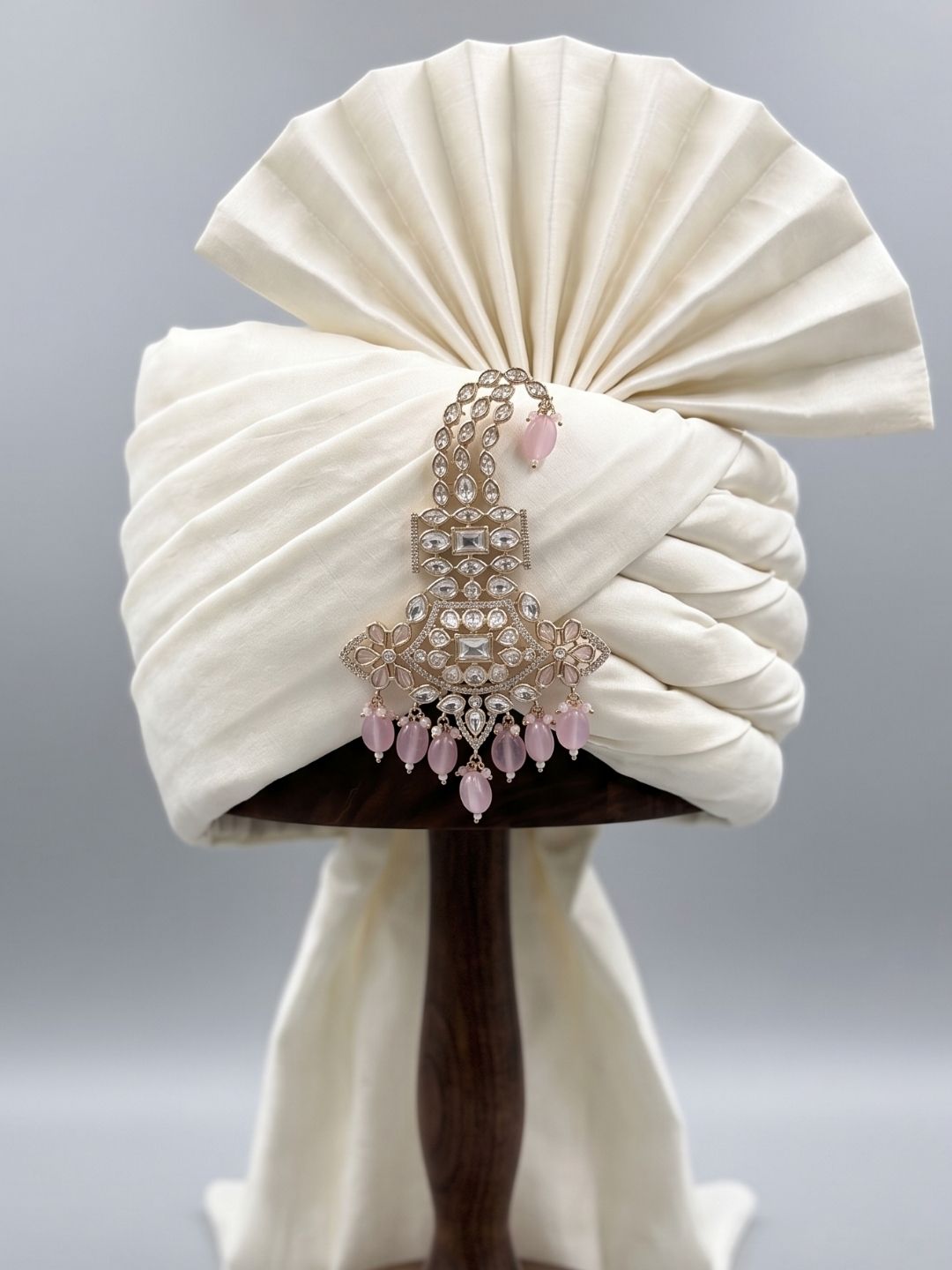 Traditional pink beaded studded Kundan Polki Kalangi | Safa Kalgi | Turban Brooch For Men