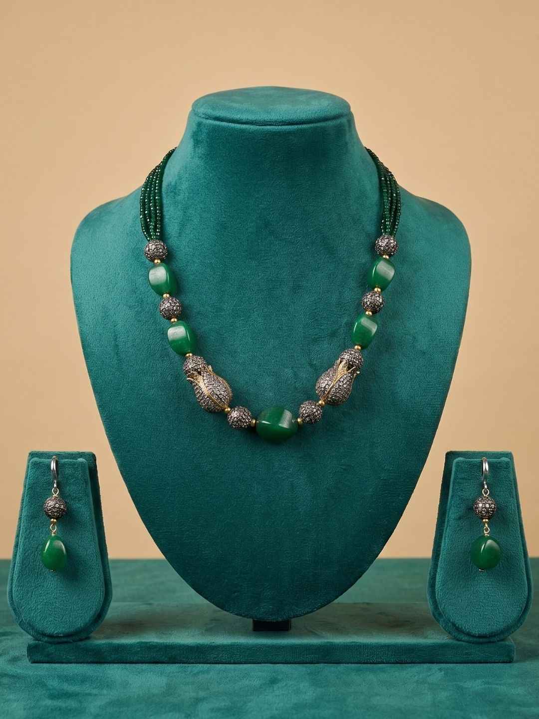 Designer Handcrafted Green Jade Beads NecklaceSet  | Green Beads Mala