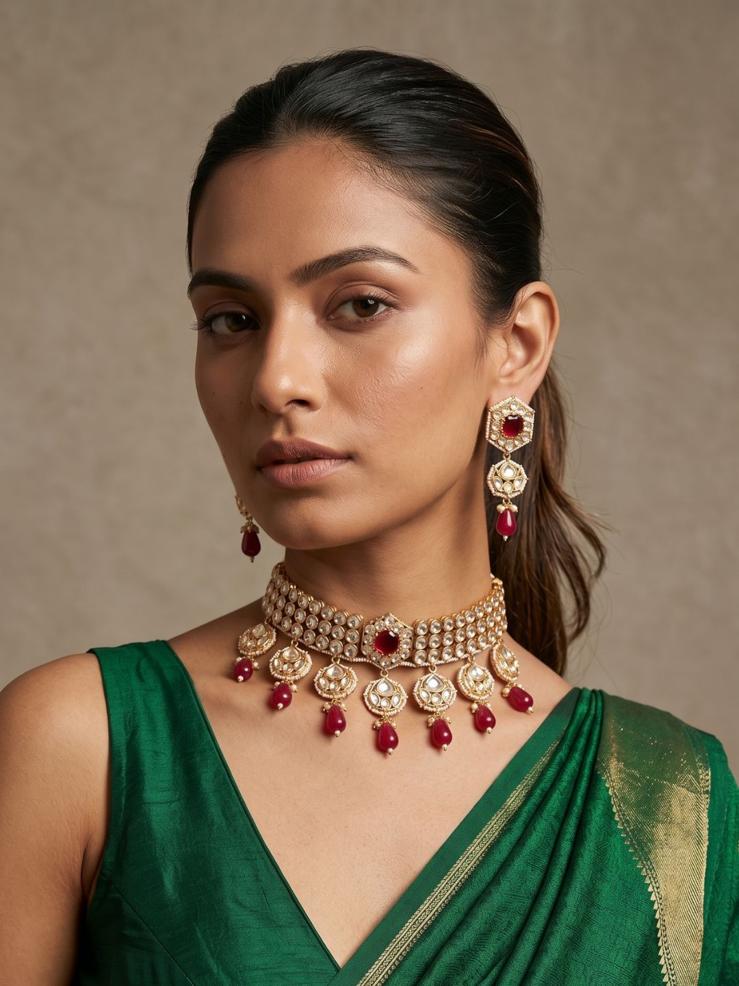 Modern Look Polki Kundan Choker Necklace Set For Engagements And Weddings