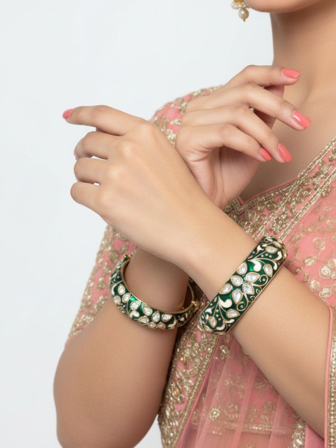 Exquisite Kundan Bangles For Women With Enamel – Royal Rajasthani Kundan green Meenakari Bangles