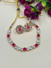 Simple And Elegant Single Line Kundan Necklace Set - Festive Kundan Jewellery