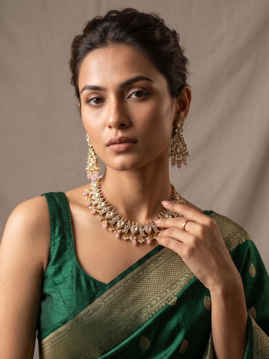 Designer Peacock Design Polki Necklace Set For Weddings And Parties