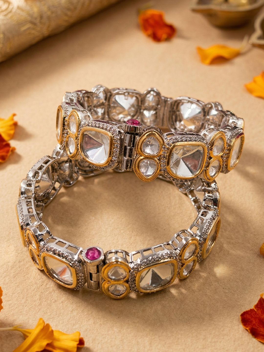 Luxury Victorian Uncut Polki Kundan Bangles For Weddings And Parties 