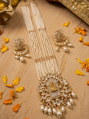 Divine Goddess Lakshmi Devi Temple Jewellery Set | South Indian Long green Polki Temple Jewelry for Women