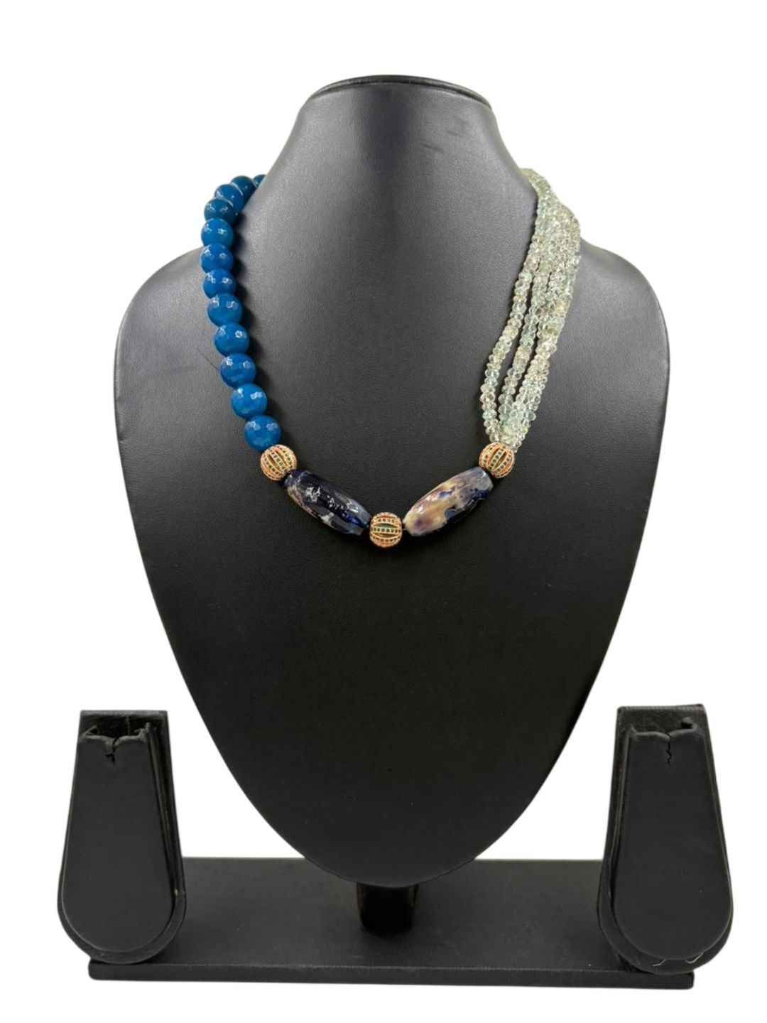 Beautiful Aquamarine And Chalcedony Fancy Gemstone Beads Necklace For Women - Blue Necklace