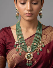 Traditional Green Stone Beaded Kundan Necklace Set for Women | Wedding & Festive Jewellery
