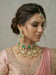 Rose Gold Finish Mossanite Polki Luxury Wedding Choker Jewellery Set - Bridal Jewellery Set With Tikka