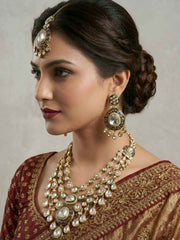 Designer Kundan Wedding Jewelry Set With Green Enamel | Traditional Bridal Jewellery Set Wiith Tikka