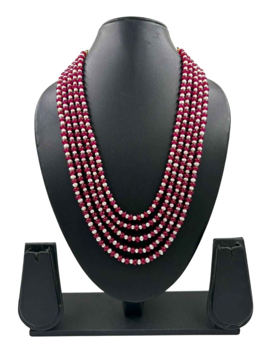 Handcrafted Red Jade and Freshwater Natural Pearls Multi-Layered Beaded Necklace For Women