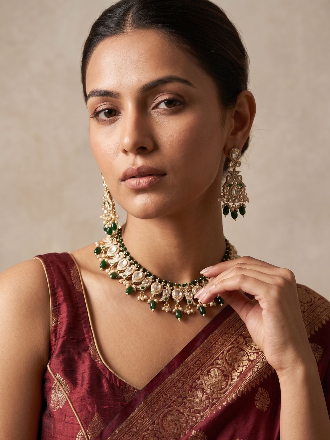 Designer Peacock Design Polki Necklace Set For Weddings And Parties