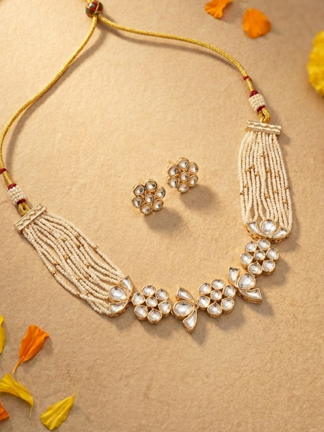 Modern Kundan And Pearl Choker Necklace Set | Contemporary Indian Choker Jewelry