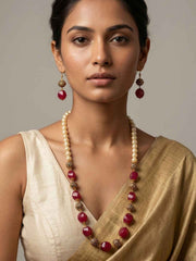 Long Semi Precious Red Jade Beaded Necklace Set For Women | Ethnic And Traditional Wear