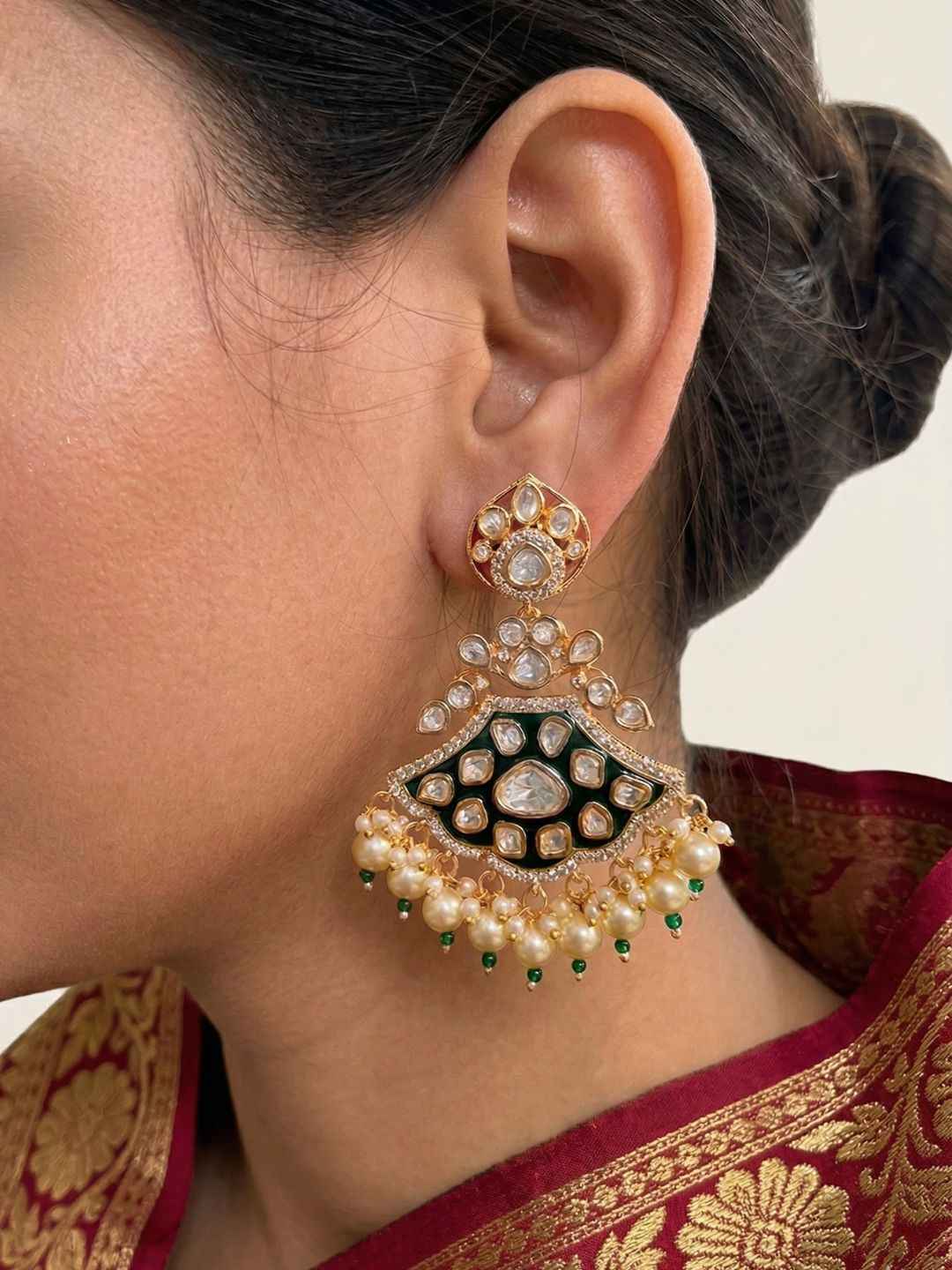 Gold Plated Luxury Wedding Polki Kundan Necklace Set With Tikka - Wedding & Bridal Jewellery Set