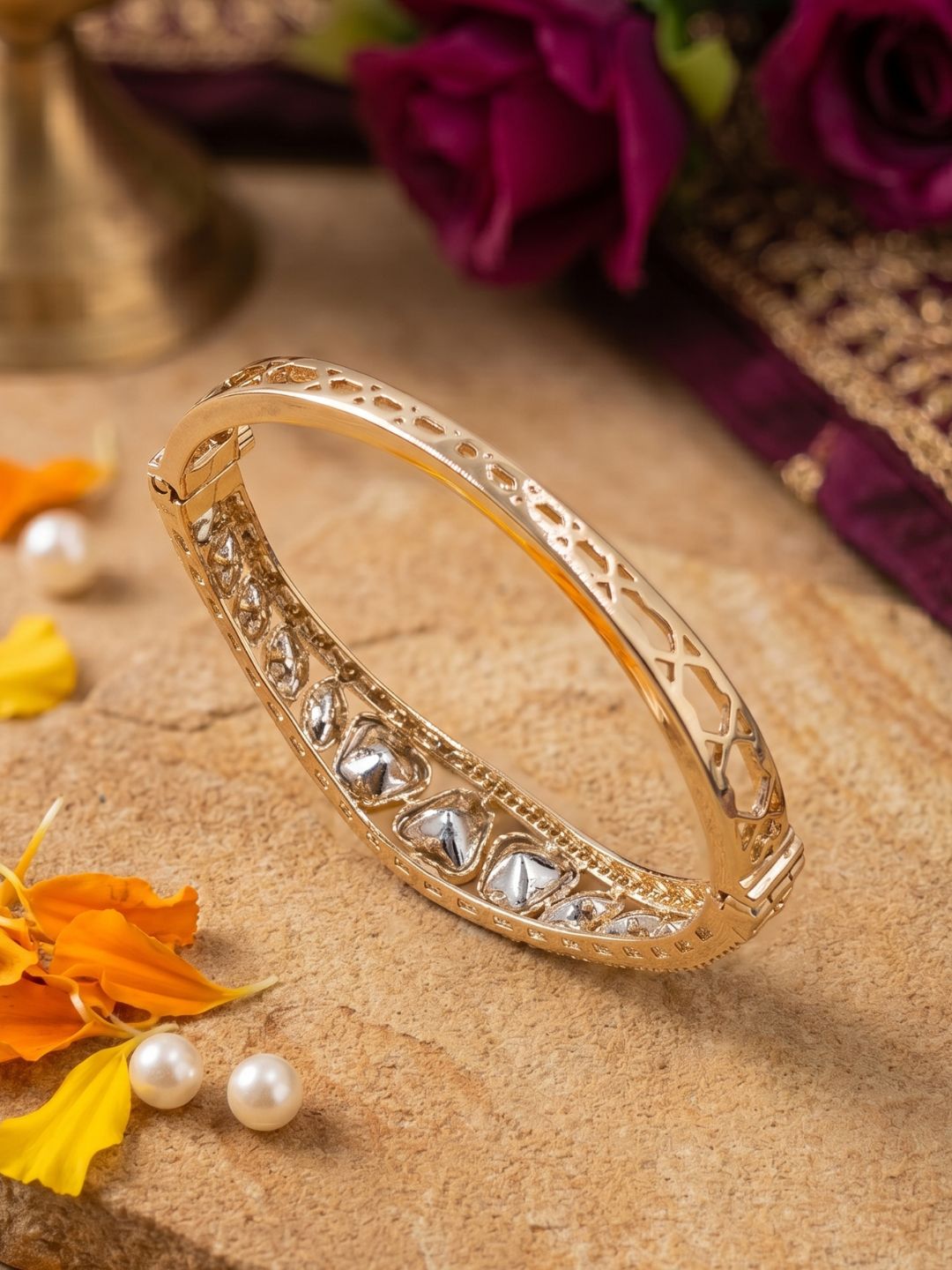 Gold Plated Elegant Sleek studded Kundan and ruby stone Bracelet For Women | Ethnic & Traditional Wear delicate bracelets 