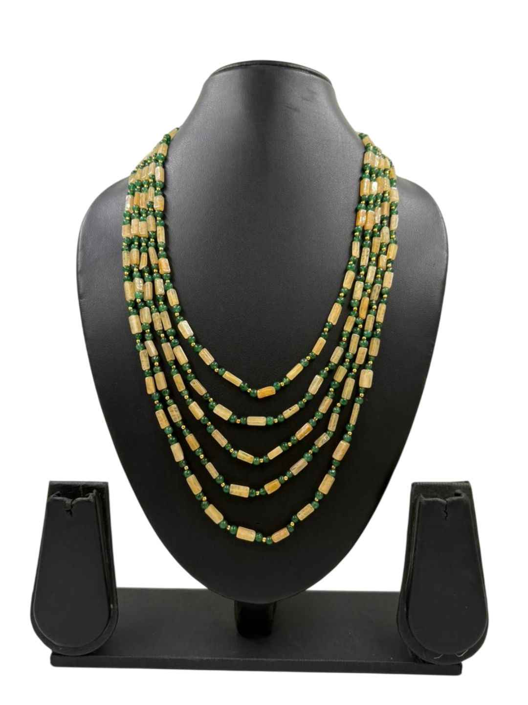 Handcrafted Layered Yellow Jade Beads Necklace For Women - Festive Beads Jewellery