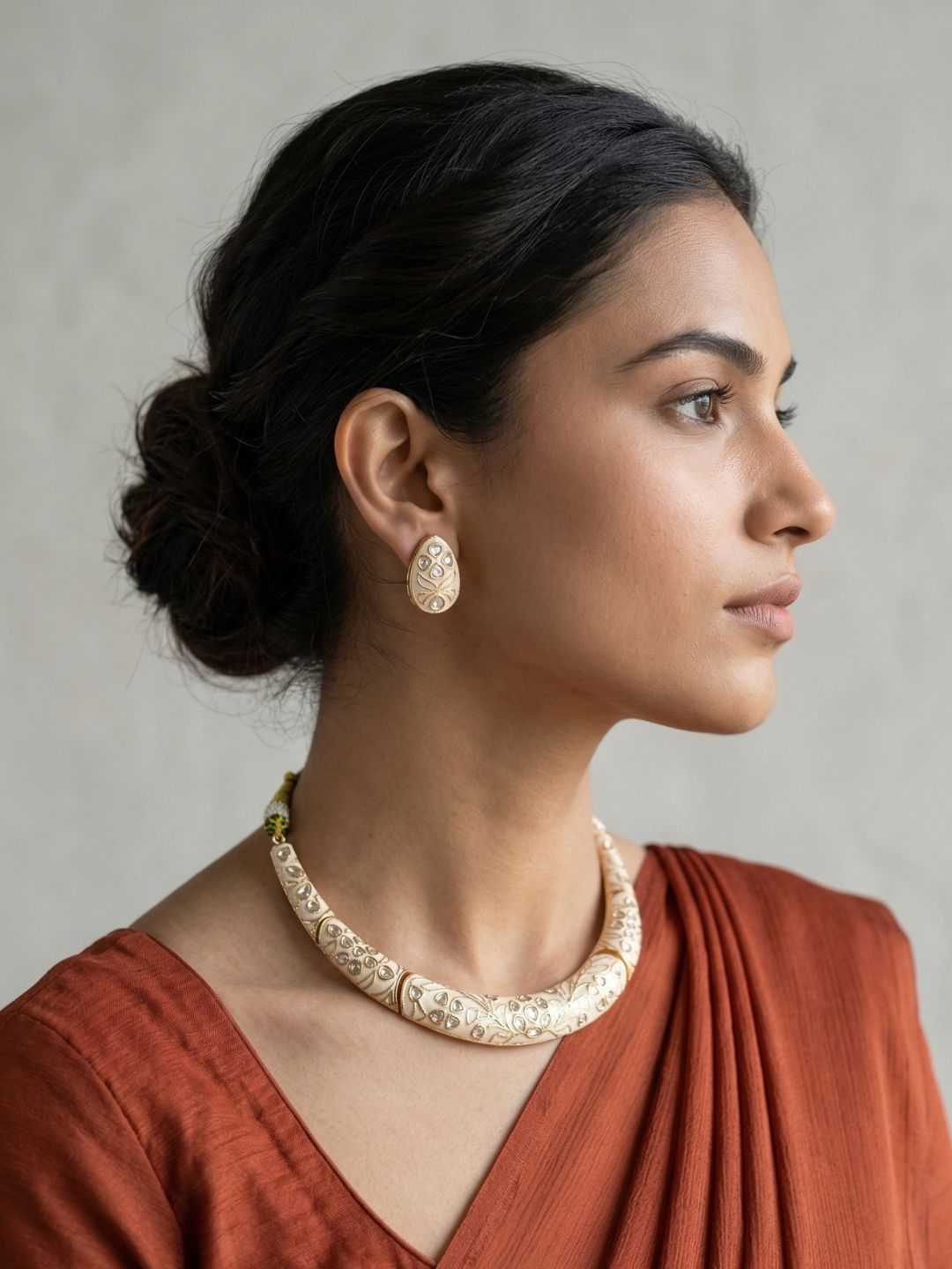Traditional Rajasthani white Meenakari Hasli Necklace Set For Women - Ethnic Jewellery Set