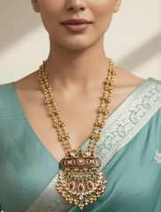 Gold Plated Antique Golden Heritage Design Necklace Set - Wedding Jewellery