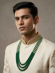 Layered Green Jade And Pearls Sherwani Mala For Men | Dulha Sherwani Necklace