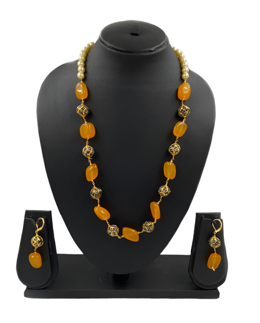 Designer Semi Precious Yellow Onyx Single Strand Beaded Necklace For Woman Beads Jewellery