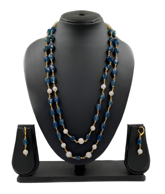 Designer Semi Precious Double Layered Blue Jade Beads Necklace Beads Jewellery