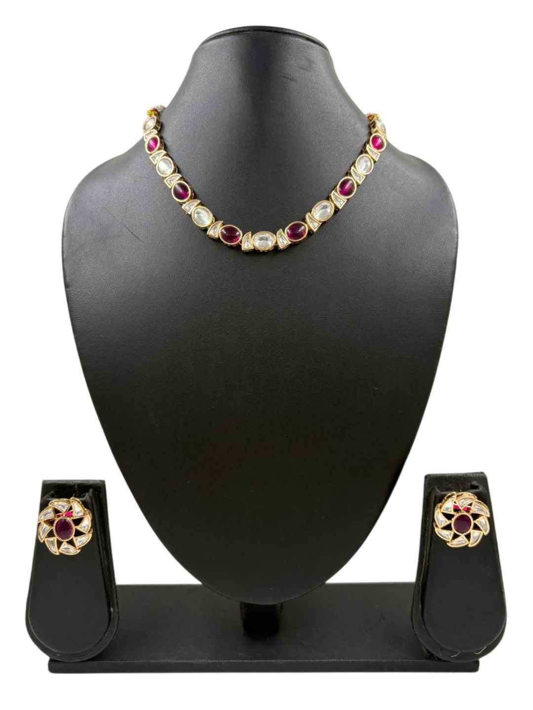Simple And Elegant Single Line Kundan Necklace Set - Festive Kundan Jewellery