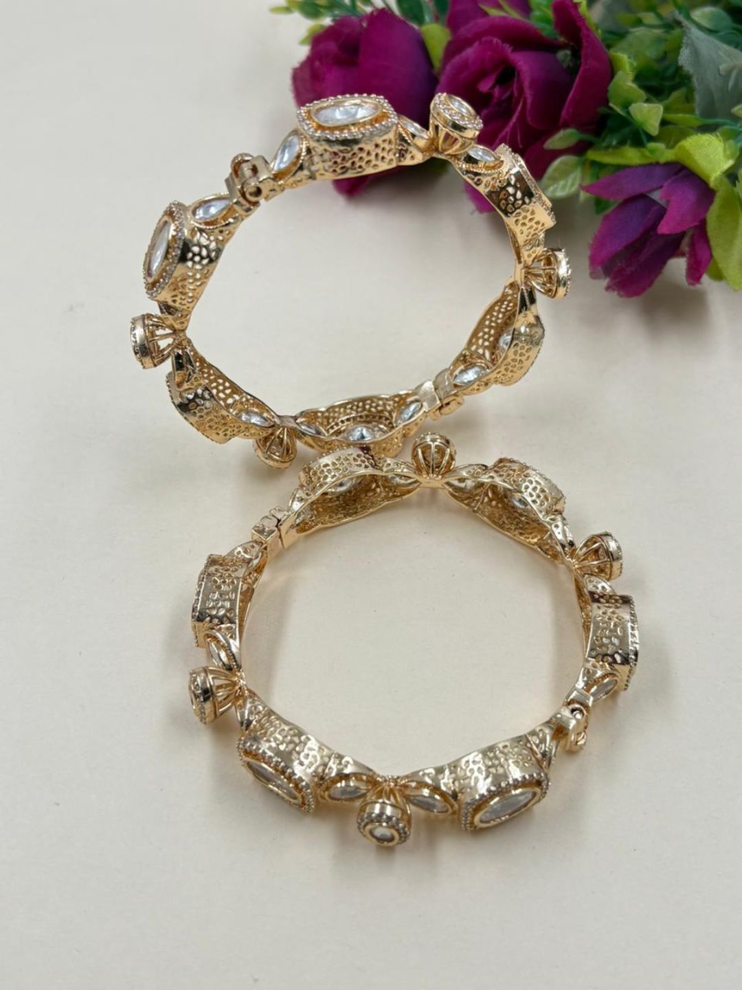 Rukmani Rose Gold Finish Kundan Polki Bangles For Women - Ethnic And Traditional Wear