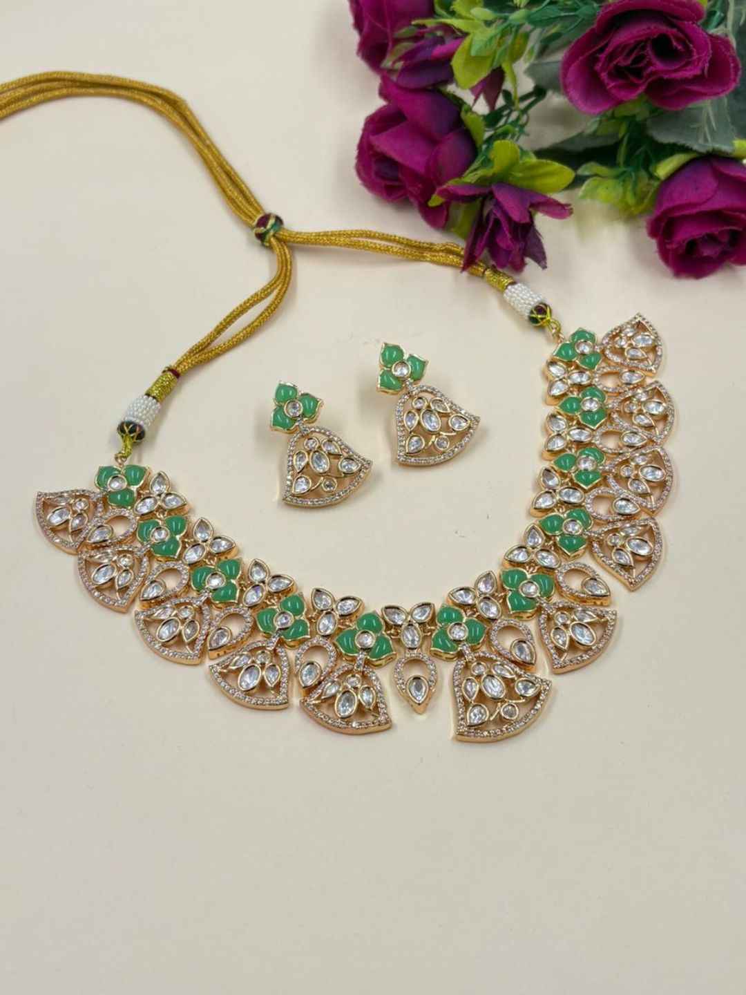 Designer Gold Plated Kundan Polki Necklace Set For Weddings