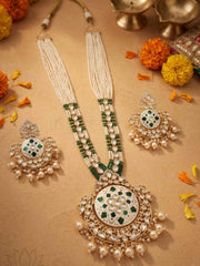 Traditional Long Beaded Kundan Pendant Necklace Set With Enamel | Wedding Jewellery Set