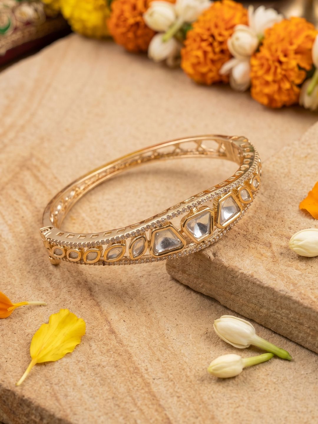 Gold Plated Elegant Sleek studded Kundan stone Bracelet For Women | Ethnic & Traditional Wear delicate bracelets 