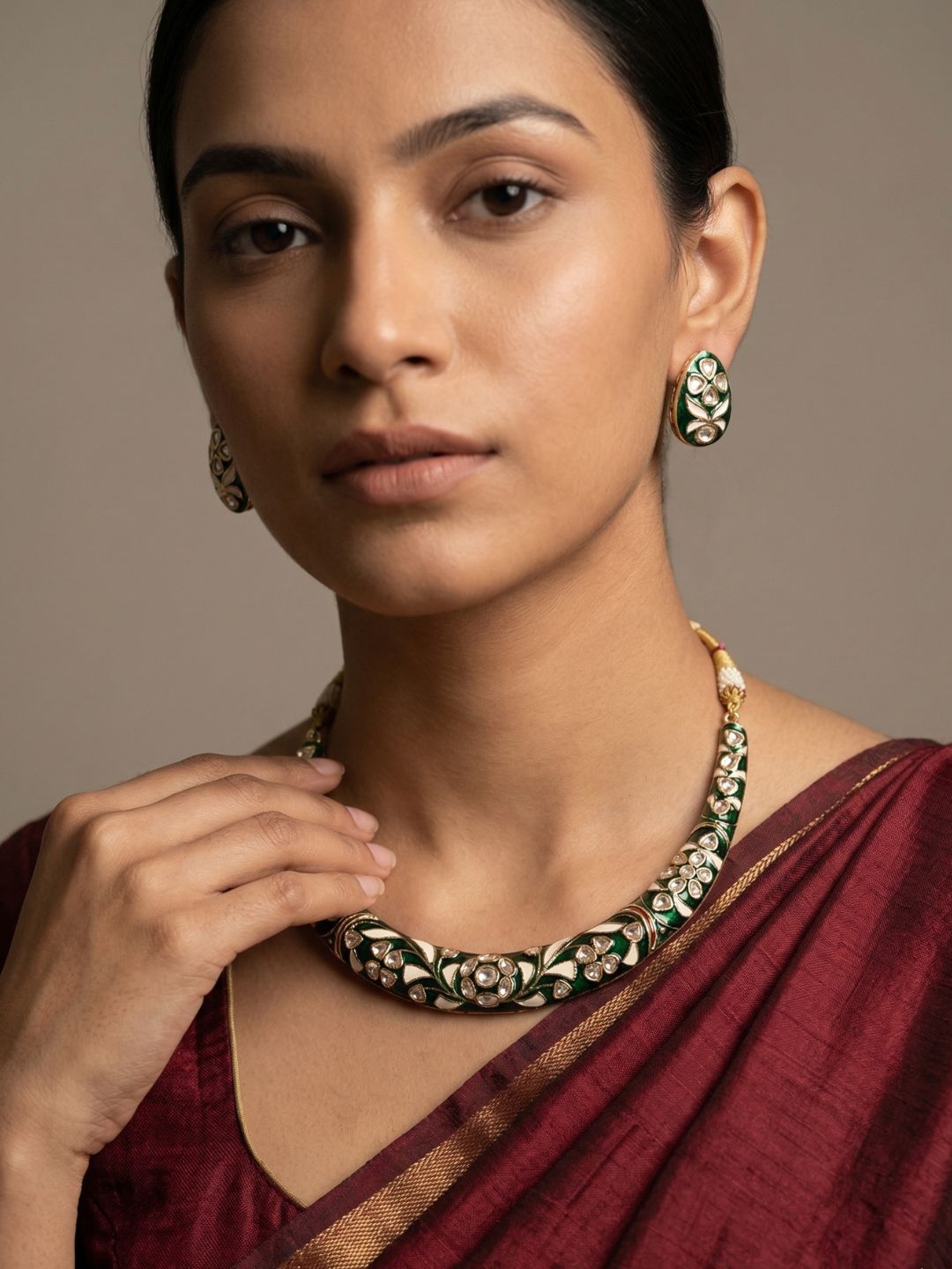 Traditional Rajasthani black Meenakari Hasli Necklace Set For Women - Ethnic Jewellery Set