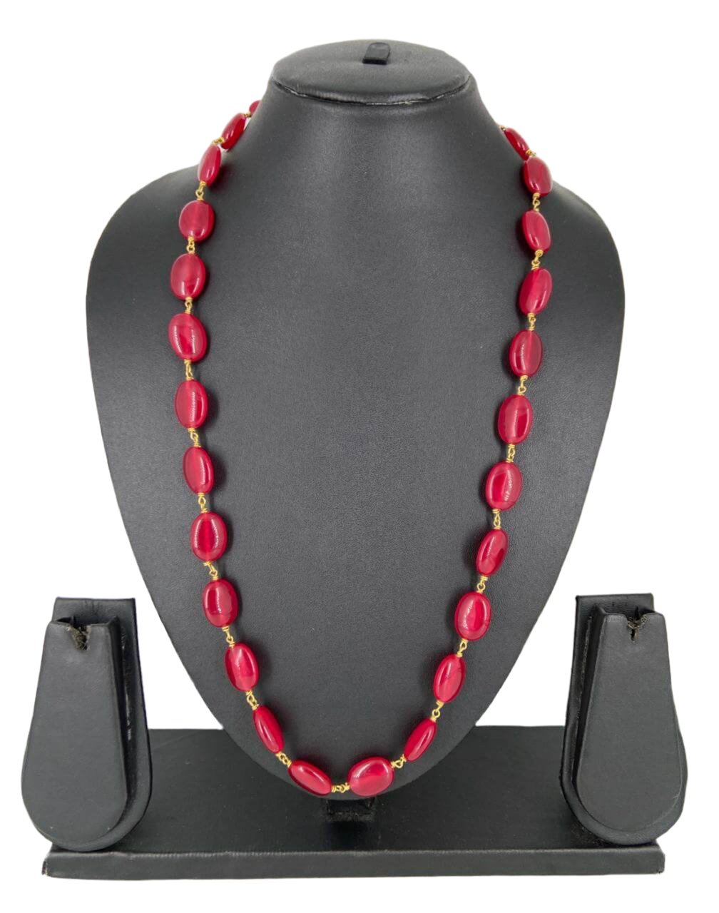 Traditional Semi Precious Single Strand Red Jade Beaded Mala Necklace For Females Beads Jewellery