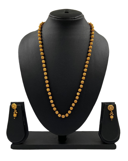 Traditional Gold Toned Single Strand Golden Beads Matar Mala Black Necklace For Woman