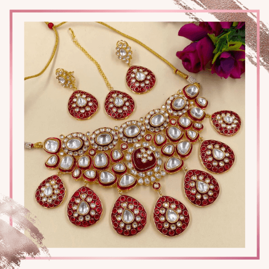 Light Pink Faux Diamond High Quality Necklace Set Indian 