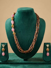Handcrafted Side Pattern Jade Gemstone Beaded Jewellery Necklace Set - Ethnic And Traditional Wear