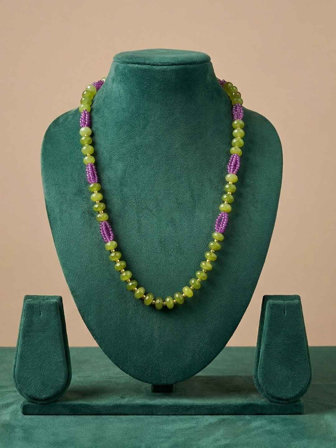 Designer Handcrafted Single Line Parrot Green Beads Necklace For Women