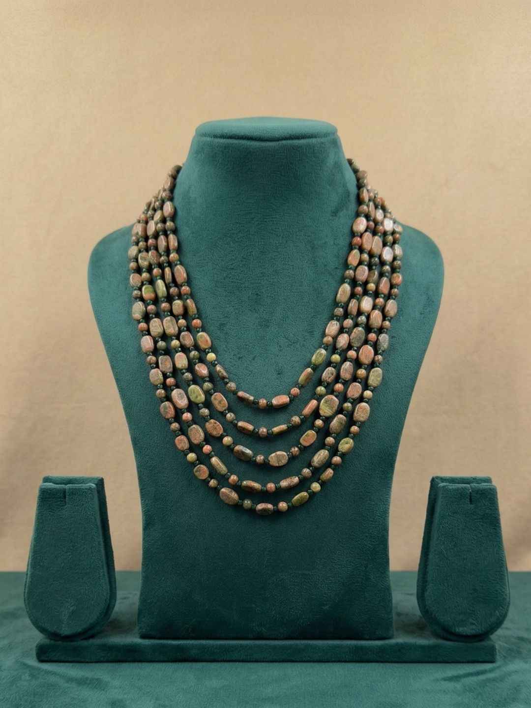 Multi Strand Semi Precious Natural Jasper Beaded Necklace - Earthy Colour Gemstone Jewellery