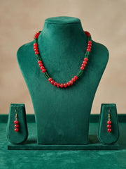 Handcrafted Single Layer Red Beads Neckace - Festive Wear Beaded Jewellery