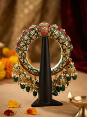Traditional Rajasthani Green Meenakari Pacheli Kada Bracelet With Jhuma By Gehna Shop