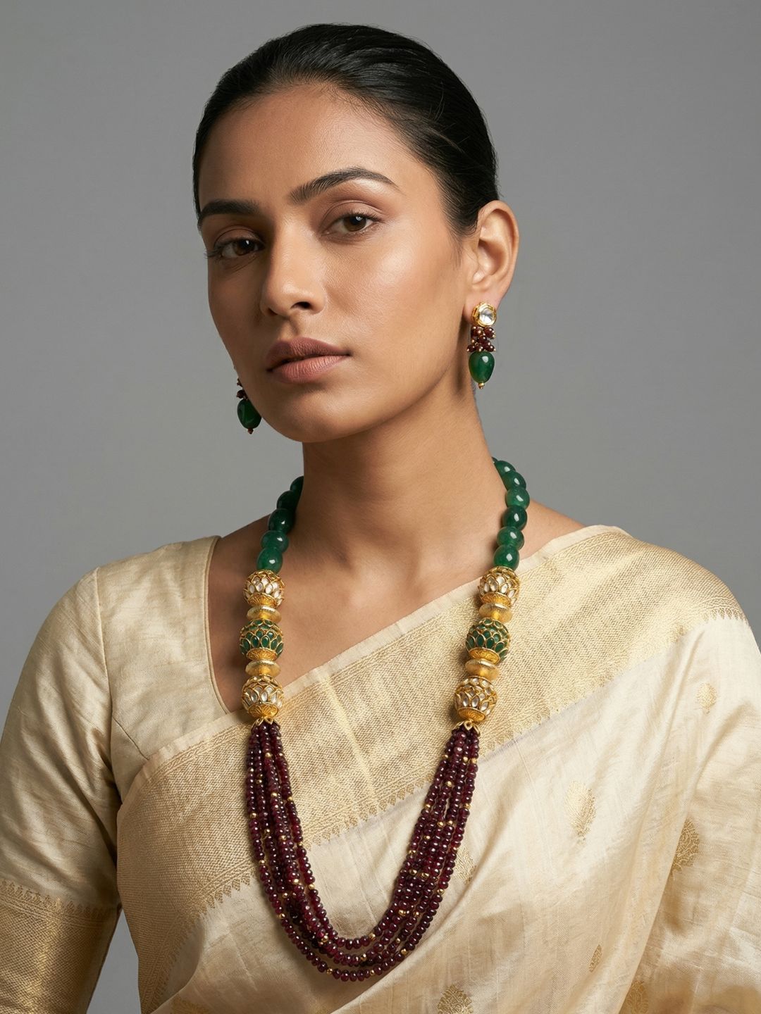 Handcrafted Gemstone Garnet Beaded Necklace Set For Women - Beaded Jewellery