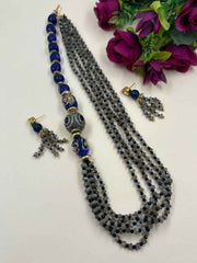Designer Side Pattern Natural Labradorite And Blue Jade Beaded Necklace Set For Women