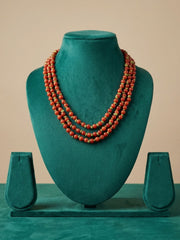 Elegant three Layered Natural Carnelian Beads Necklace For Women - Orange Beads Necklace