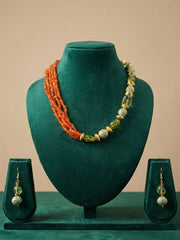 Designer Side Pattern Natural Peridot And Carnelian Beads Necklace For Women