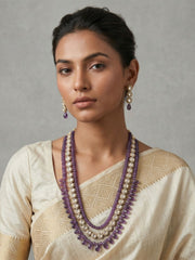 Elegant Kundan & Natural Amethyst Beaded Necklace Set For Women | Purple Jewellery Set