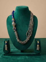 Designer Side Pattern Natural Labradorite And Blue Jade Beaded Necklace Set For Women