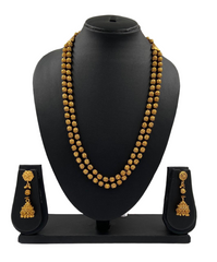 Traditional Gold Toned Double Layered Golden Beads Matar Mala Black Necklace For Woman