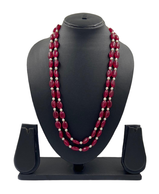 Traditional Semi precious Double Layered Ruby Red and Real pearls Beads Necklace Beads Jewellery